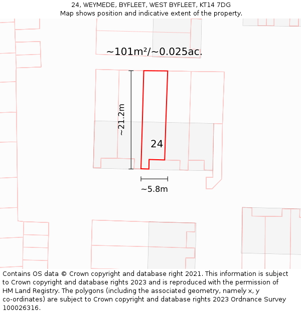 24, WEYMEDE, BYFLEET, WEST BYFLEET, KT14 7DG: Plot and title map