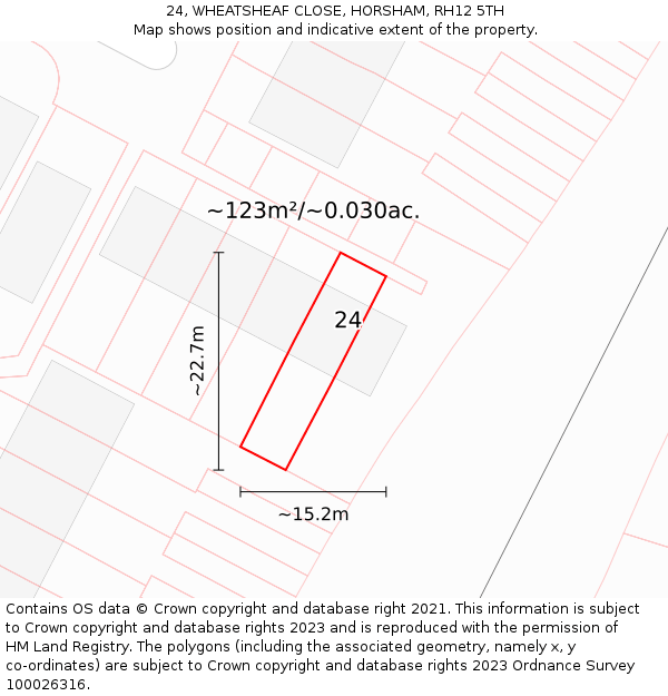 24, WHEATSHEAF CLOSE, HORSHAM, RH12 5TH: Plot and title map