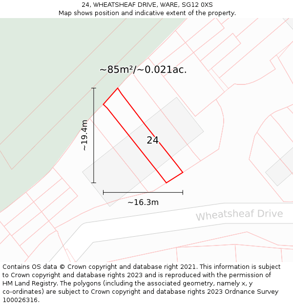 24, WHEATSHEAF DRIVE, WARE, SG12 0XS: Plot and title map