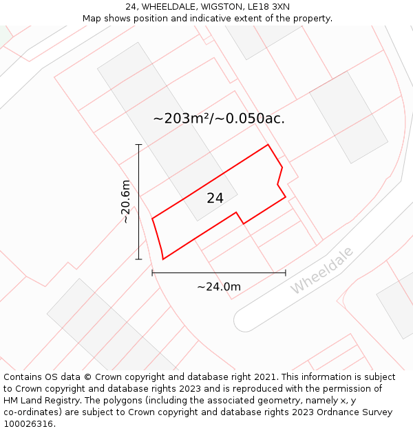 24, WHEELDALE, WIGSTON, LE18 3XN: Plot and title map