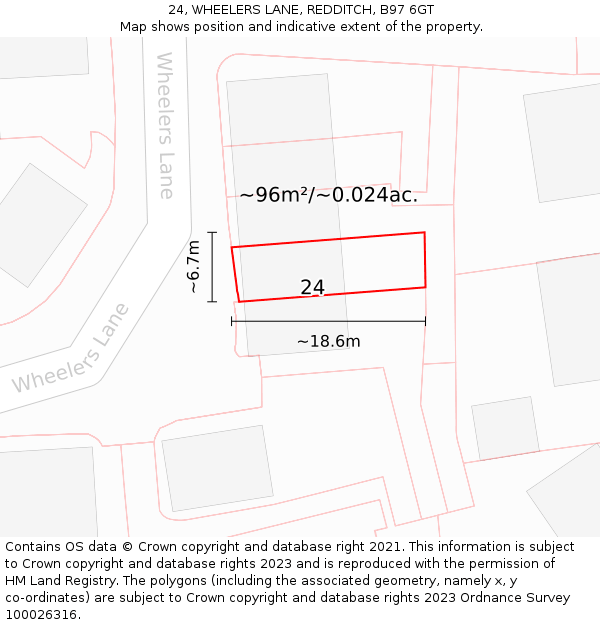 24, WHEELERS LANE, REDDITCH, B97 6GT: Plot and title map