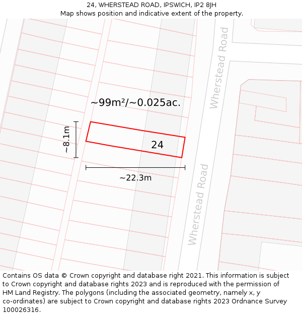 24, WHERSTEAD ROAD, IPSWICH, IP2 8JH: Plot and title map