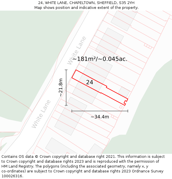 24, WHITE LANE, CHAPELTOWN, SHEFFIELD, S35 2YH: Plot and title map