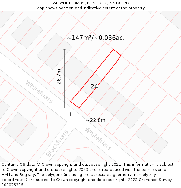 24, WHITEFRIARS, RUSHDEN, NN10 9PD: Plot and title map
