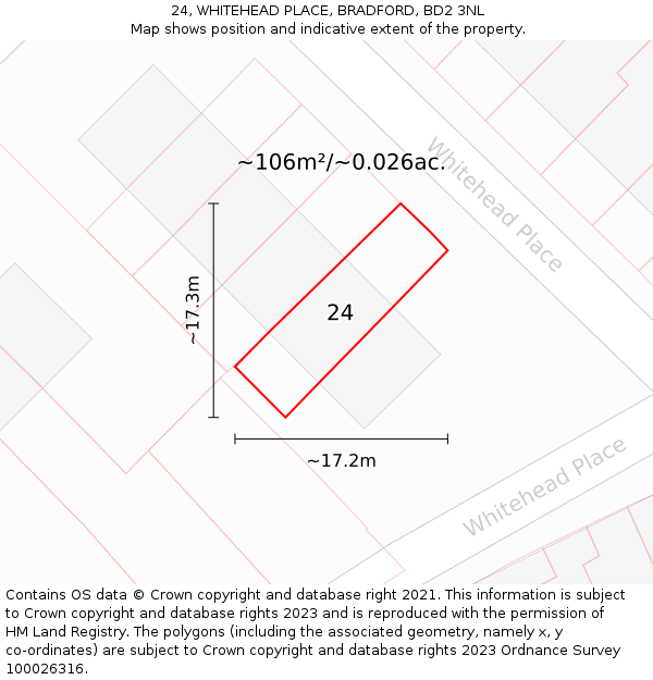 24, WHITEHEAD PLACE, BRADFORD, BD2 3NL: Plot and title map