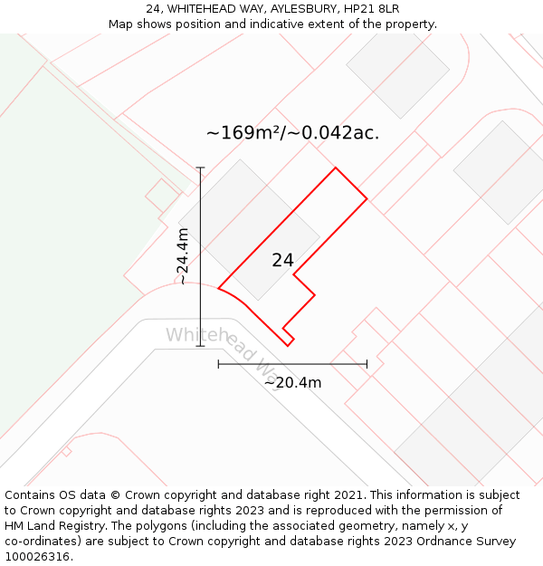 24, WHITEHEAD WAY, AYLESBURY, HP21 8LR: Plot and title map