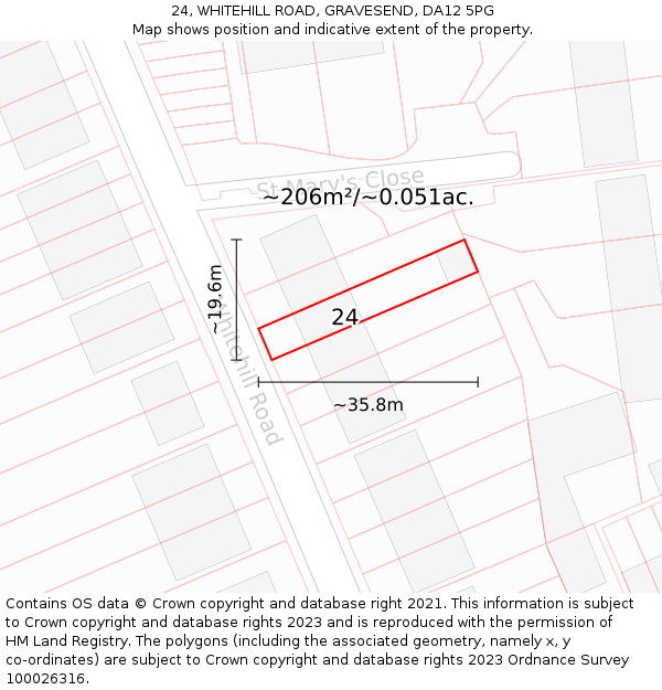 24, WHITEHILL ROAD, GRAVESEND, DA12 5PG: Plot and title map