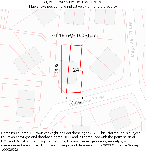 24, WHITEOAK VIEW, BOLTON, BL3 1ST: Plot and title map