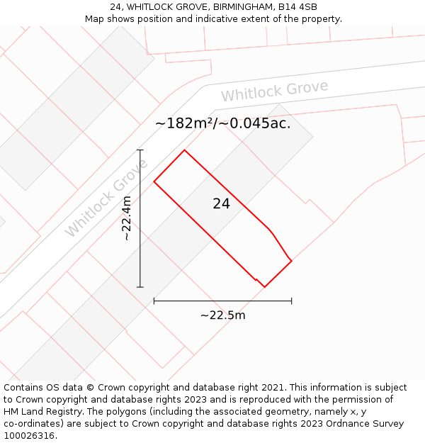 24, WHITLOCK GROVE, BIRMINGHAM, B14 4SB: Plot and title map