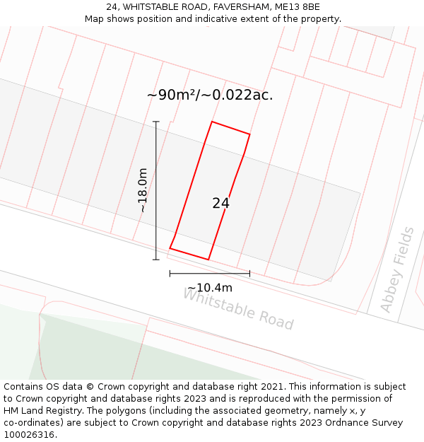 24, WHITSTABLE ROAD, FAVERSHAM, ME13 8BE: Plot and title map