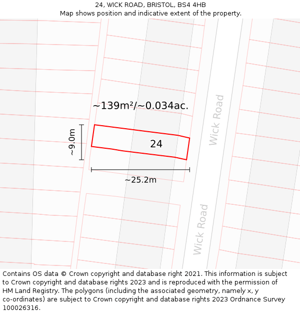 24, WICK ROAD, BRISTOL, BS4 4HB: Plot and title map