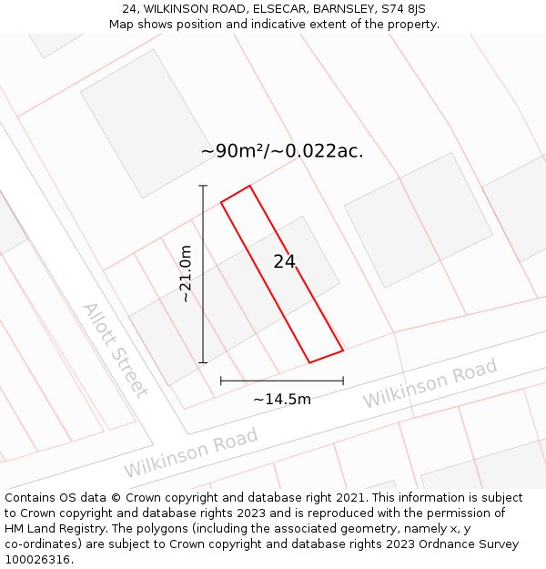 24, WILKINSON ROAD, ELSECAR, BARNSLEY, S74 8JS: Plot and title map