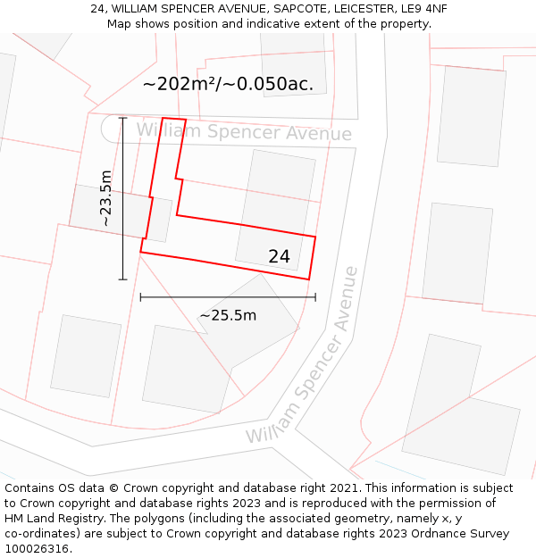 24, WILLIAM SPENCER AVENUE, SAPCOTE, LEICESTER, LE9 4NF: Plot and title map