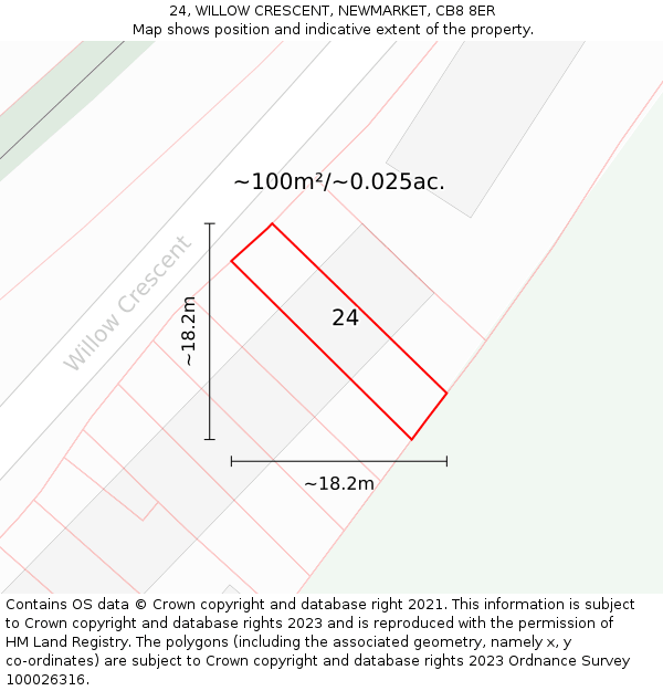 24, WILLOW CRESCENT, NEWMARKET, CB8 8ER: Plot and title map