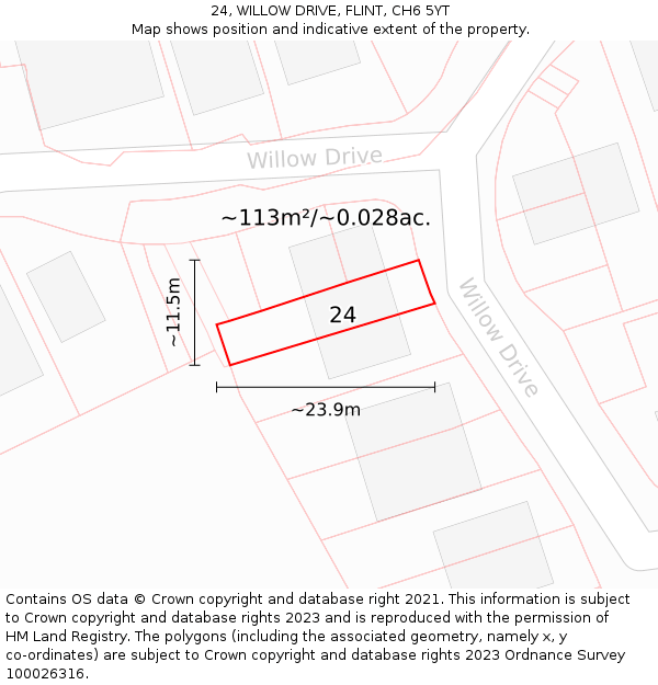 24, WILLOW DRIVE, FLINT, CH6 5YT: Plot and title map