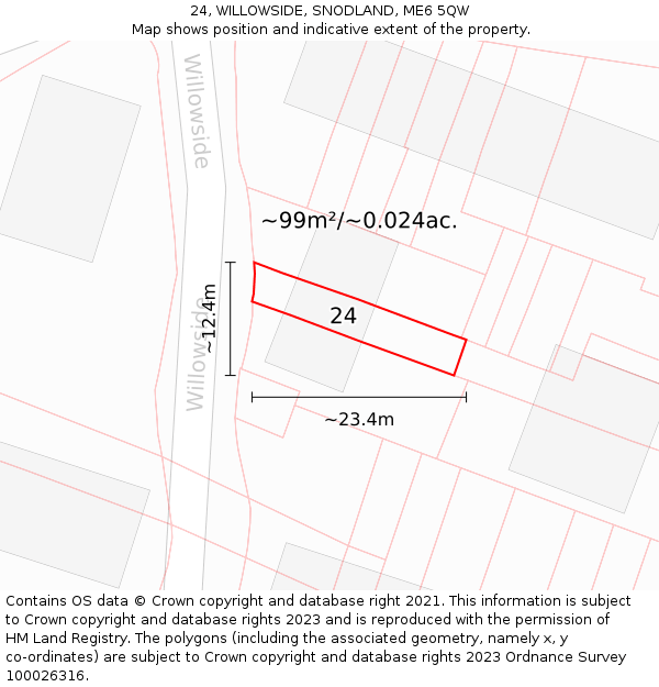 24, WILLOWSIDE, SNODLAND, ME6 5QW: Plot and title map