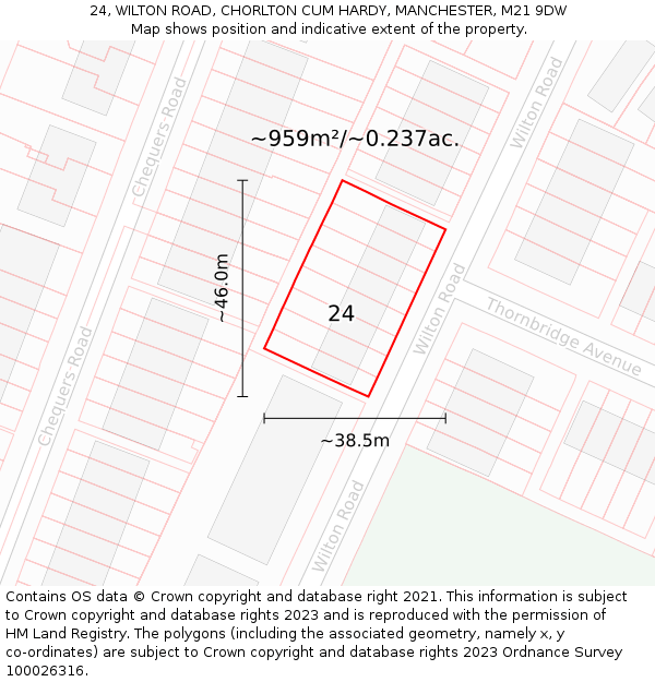 24, WILTON ROAD, CHORLTON CUM HARDY, MANCHESTER, M21 9DW: Plot and title map