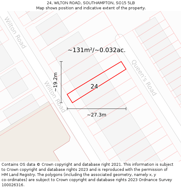 24, WILTON ROAD, SOUTHAMPTON, SO15 5LB: Plot and title map