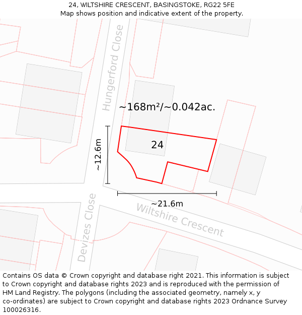 24, WILTSHIRE CRESCENT, BASINGSTOKE, RG22 5FE: Plot and title map
