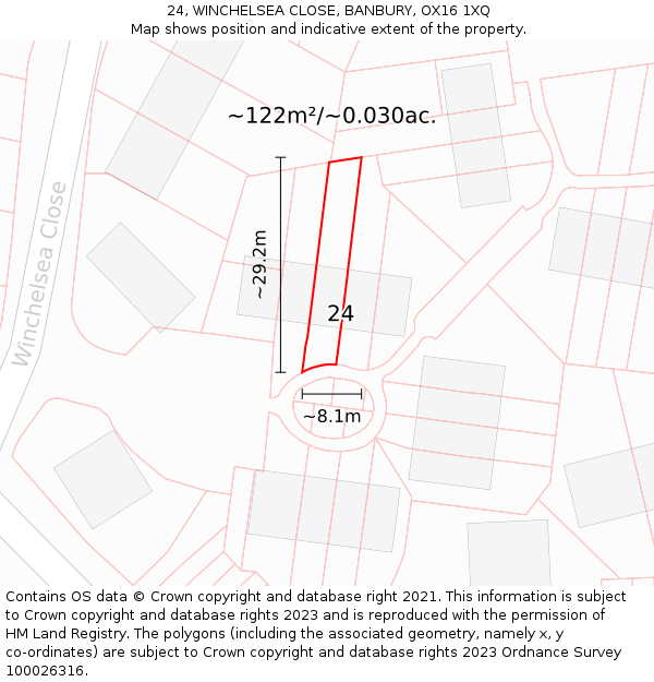 24, WINCHELSEA CLOSE, BANBURY, OX16 1XQ: Plot and title map