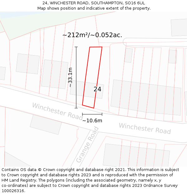 24, WINCHESTER ROAD, SOUTHAMPTON, SO16 6UL: Plot and title map