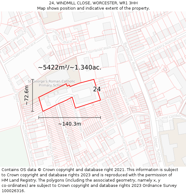 24, WINDMILL CLOSE, WORCESTER, WR1 3HH: Plot and title map