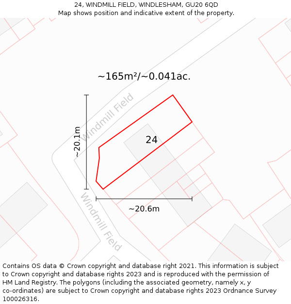 24, WINDMILL FIELD, WINDLESHAM, GU20 6QD: Plot and title map