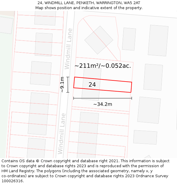 24, WINDMILL LANE, PENKETH, WARRINGTON, WA5 2AT: Plot and title map
