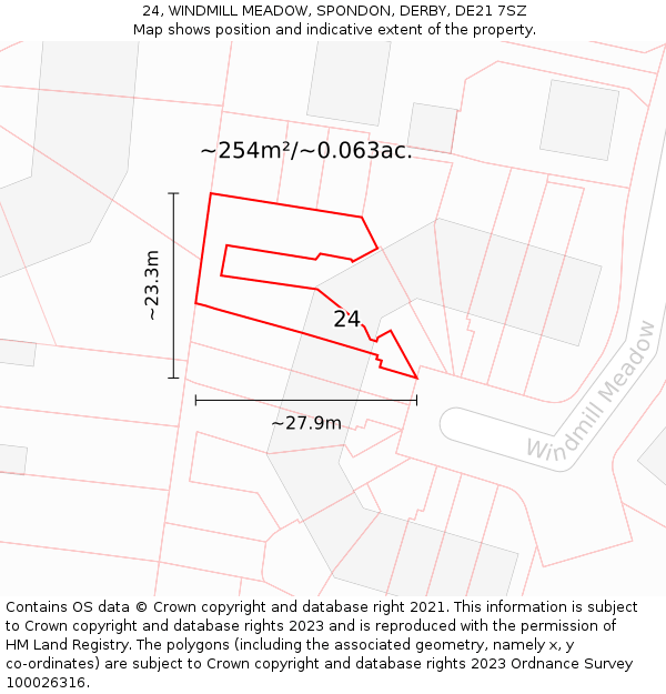 24, WINDMILL MEADOW, SPONDON, DERBY, DE21 7SZ: Plot and title map