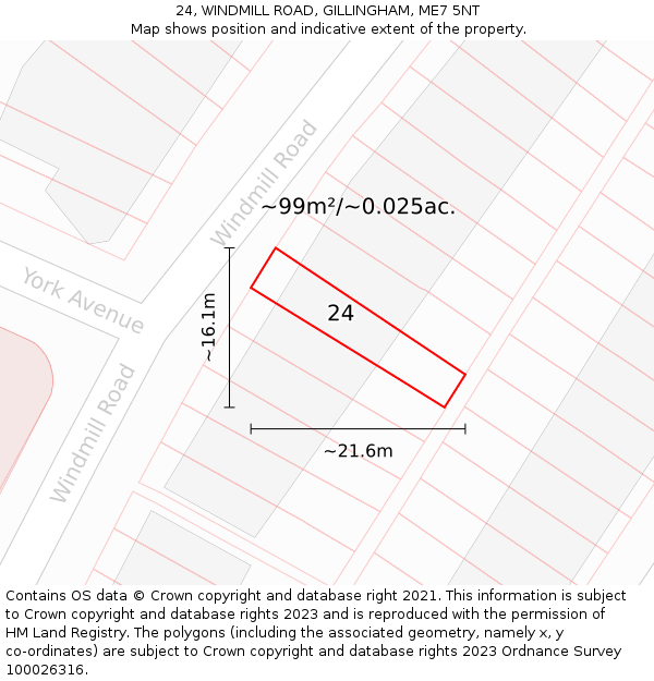 24, WINDMILL ROAD, GILLINGHAM, ME7 5NT: Plot and title map