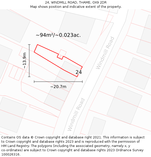 24, WINDMILL ROAD, THAME, OX9 2DR: Plot and title map