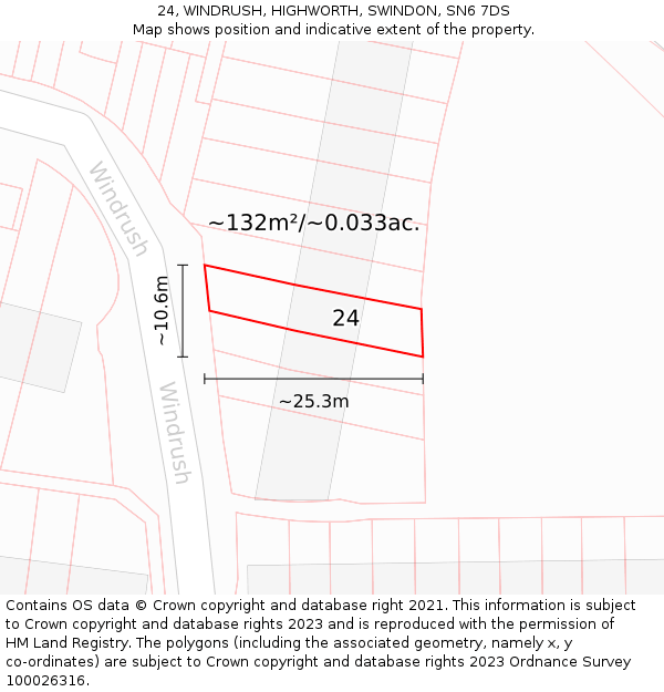 24, WINDRUSH, HIGHWORTH, SWINDON, SN6 7DS: Plot and title map