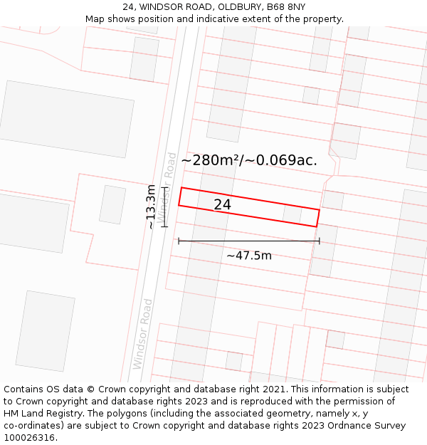 24, WINDSOR ROAD, OLDBURY, B68 8NY: Plot and title map