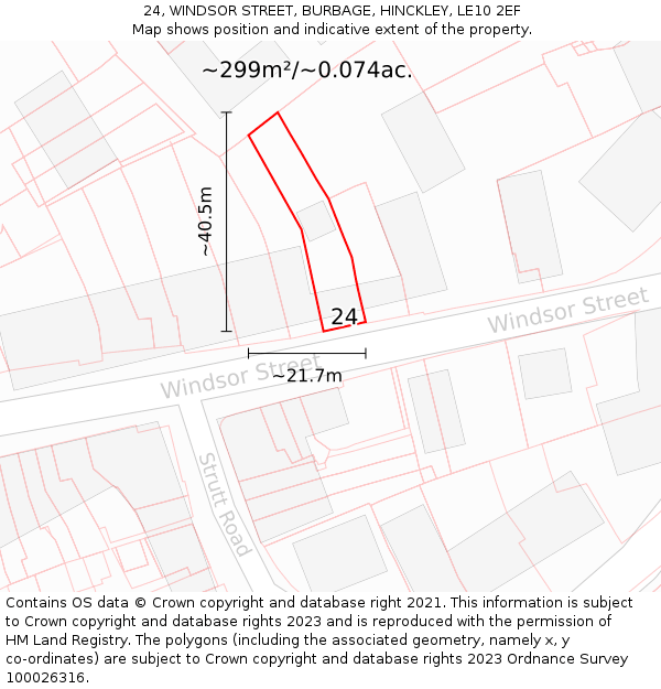 24, WINDSOR STREET, BURBAGE, HINCKLEY, LE10 2EF: Plot and title map