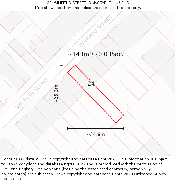 24, WINFIELD STREET, DUNSTABLE, LU6 1LS: Plot and title map