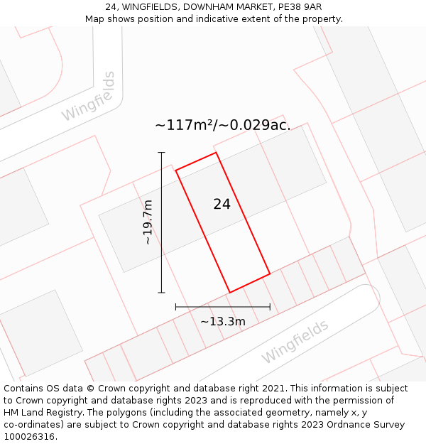 24, WINGFIELDS, DOWNHAM MARKET, PE38 9AR: Plot and title map