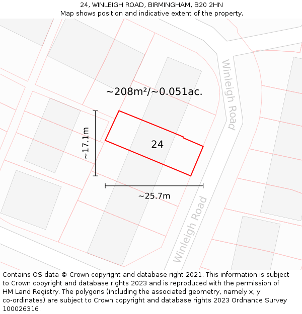 24, WINLEIGH ROAD, BIRMINGHAM, B20 2HN: Plot and title map