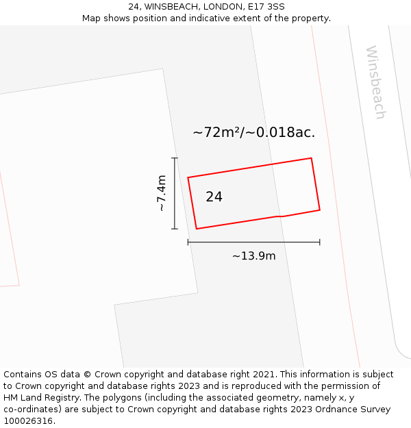 24, WINSBEACH, LONDON, E17 3SS: Plot and title map