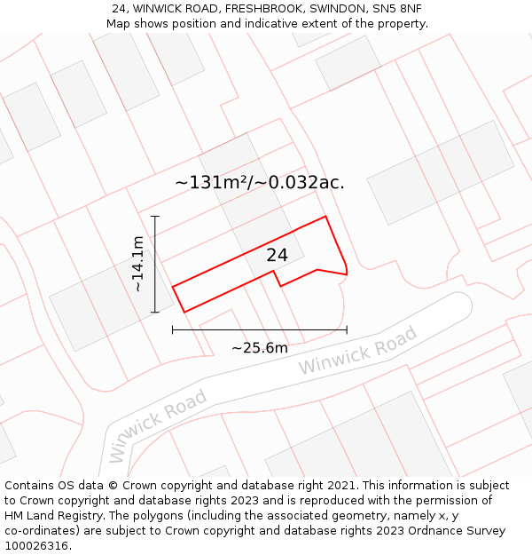 24, WINWICK ROAD, FRESHBROOK, SWINDON, SN5 8NF: Plot and title map