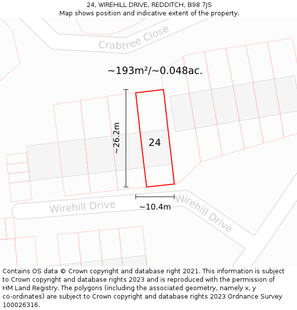 24, WIREHILL DRIVE, REDDITCH, B98 7JS: Plot and title map