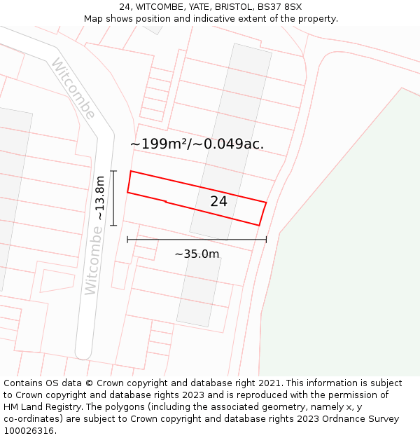 24, WITCOMBE, YATE, BRISTOL, BS37 8SX: Plot and title map