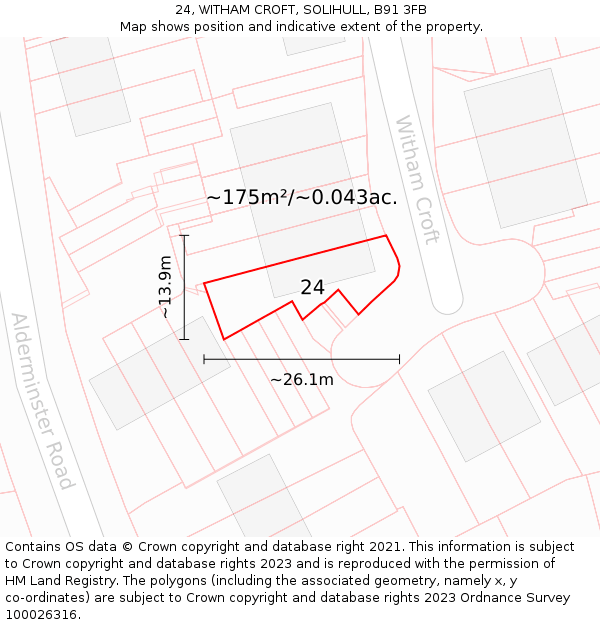 24, WITHAM CROFT, SOLIHULL, B91 3FB: Plot and title map