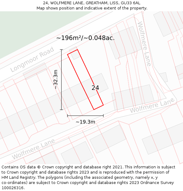 24, WOLFMERE LANE, GREATHAM, LISS, GU33 6AL: Plot and title map