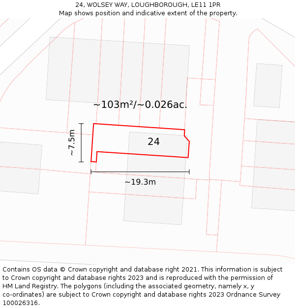 24, WOLSEY WAY, LOUGHBOROUGH, LE11 1PR: Plot and title map