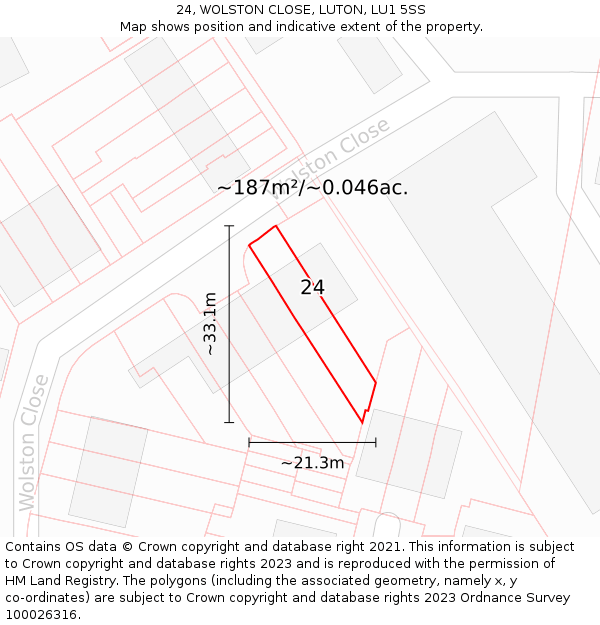 24, WOLSTON CLOSE, LUTON, LU1 5SS: Plot and title map