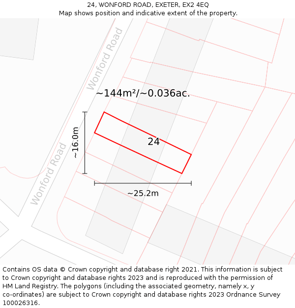 24, WONFORD ROAD, EXETER, EX2 4EQ: Plot and title map