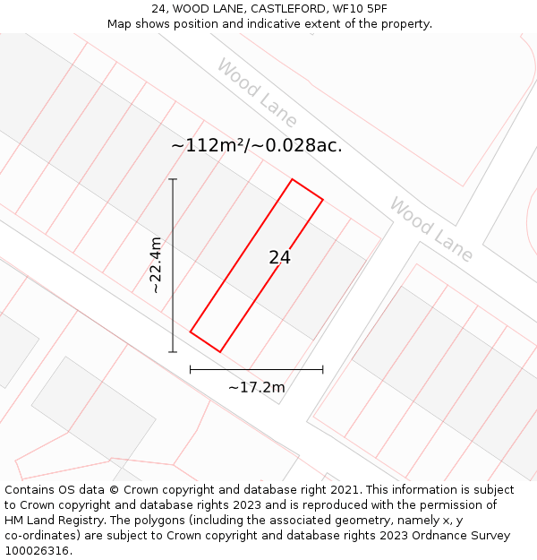 24, WOOD LANE, CASTLEFORD, WF10 5PF: Plot and title map
