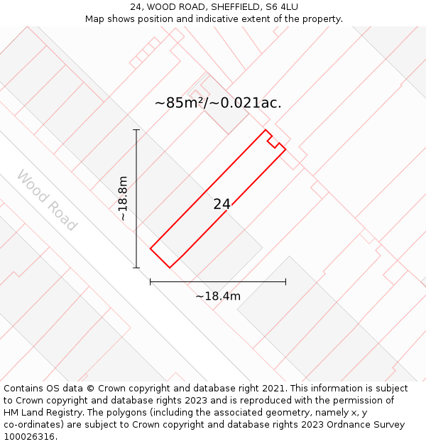 24, WOOD ROAD, SHEFFIELD, S6 4LU: Plot and title map
