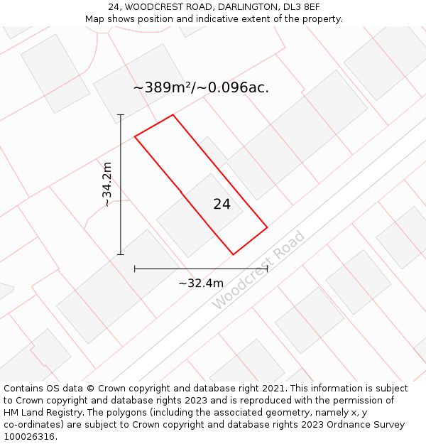 24, WOODCREST ROAD, DARLINGTON, DL3 8EF: Plot and title map