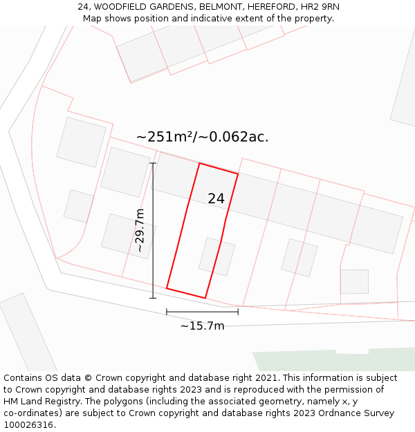 24, WOODFIELD GARDENS, BELMONT, HEREFORD, HR2 9RN: Plot and title map